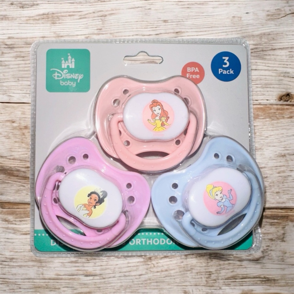 New 3pc Disney Princess Pacifier Set
